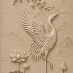 Crane & Lotus 3D Stone Wall Panel for Living Room 1