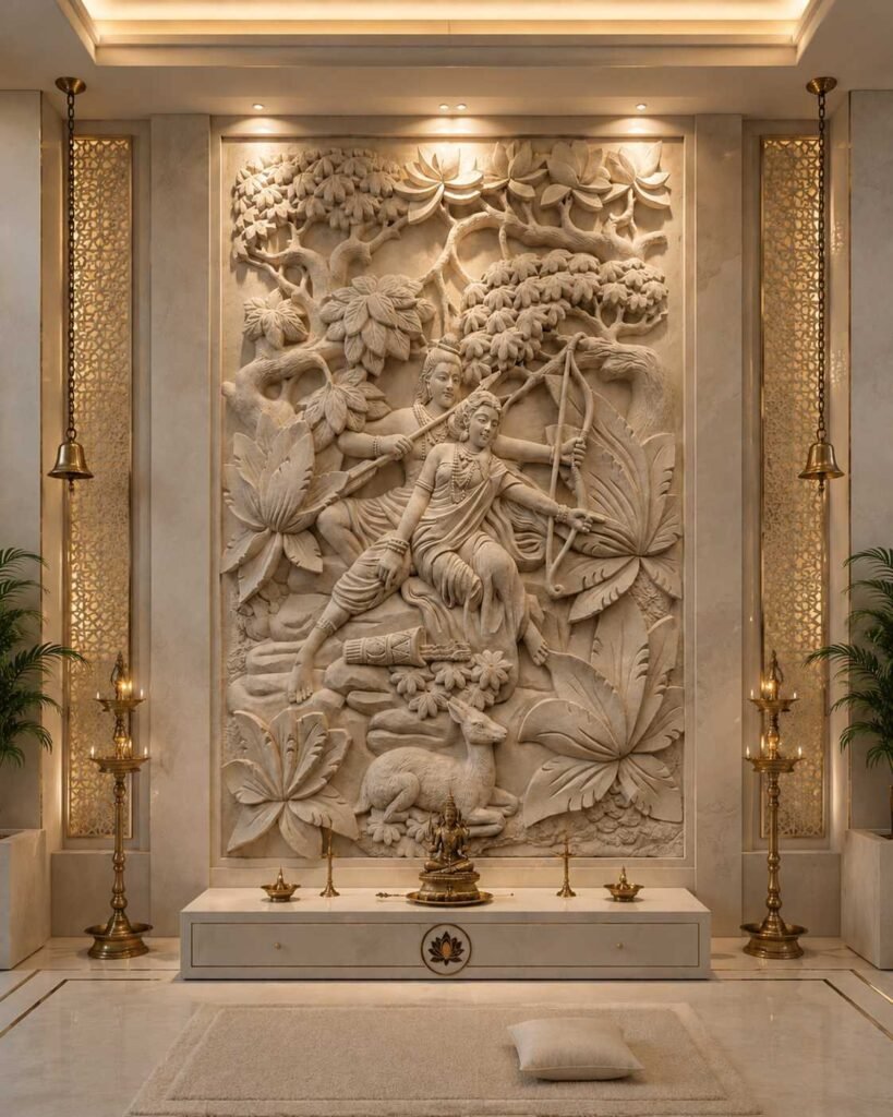Pooja room Wall Stone Design