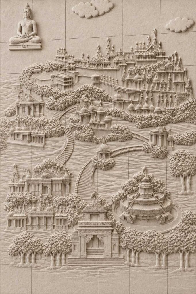 CNC Stone Carving Design | Temple City Bas-Relief Stone Carving Pattern