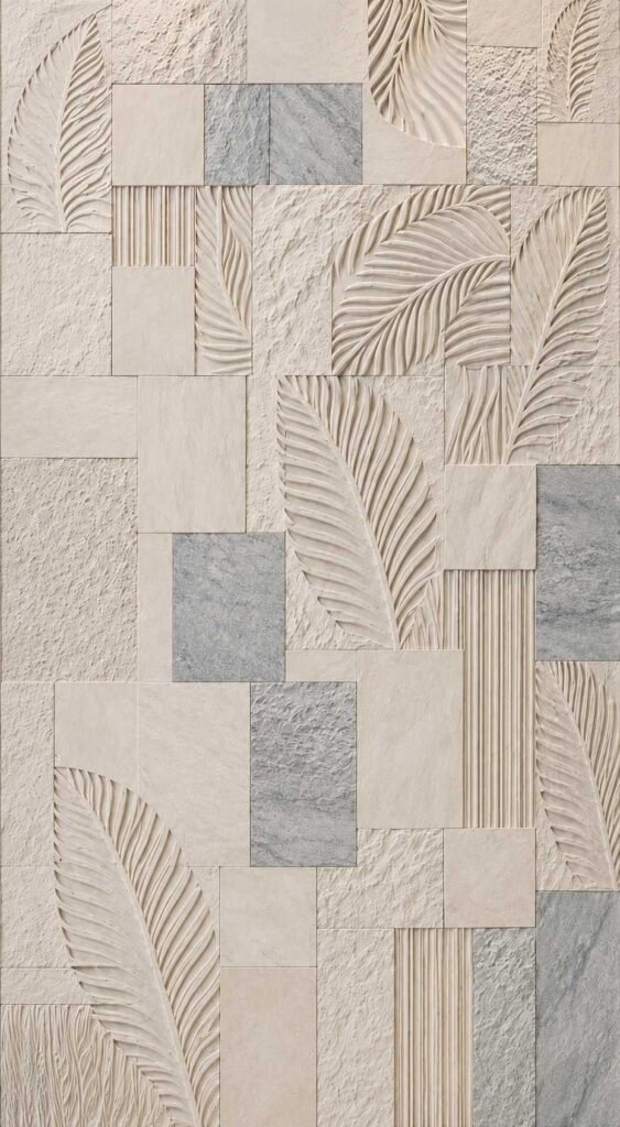 3D Leaf Textured Stone Wall Panel Design
