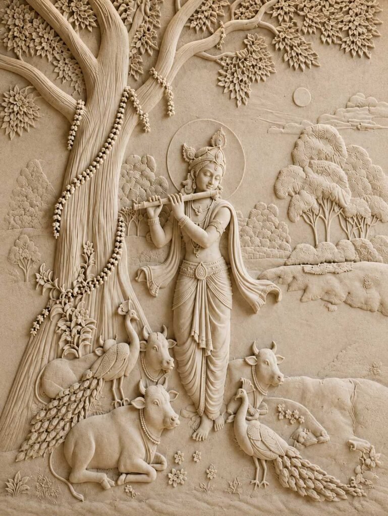 Krishna Flute 3D Stone Carving Design