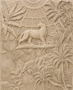 Royal Jungle Stone Carving will add a majestic element to your design with a 3D Stone Wall Mural. This handcrafted style mural incorporates large scale foliage and a centerpiece feline. Its unique textured design is sure to bring depth and sophistication to your large feature walls. Product Description: Royal Jungle Stone Carving features unique design to inspire luxury interiors. This handcrafted decorative stone carving combines different elements such as tropical leaves and textures, and a big cat sculpture to create a single compost. The natural stone look finish gives a handcrafted appearance, but uses a neutral color palette. Royal Jungle Stone Carving is ideal for high end design for your luxury residences, hotels, restaurants, stairs, lobbies, lounges, and premium spaces. The detailed relief carving adds depth and dimention to your walls. Each of these design elements help bring an artistic and architectural style to your space. These stylish stone carvings have a sophisticated handcrafted finish and feature tropical foliage, big cats, and architectural designs. When installed on a feature wall, they add a bold statement. They are also a perfect addition to any luxury residential or commercial space.