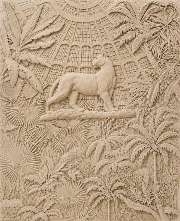 Royal Jungle Stone Carving will add a majestic element to your design with a 3D Stone Wall Mural. This handcrafted style mural incorporates large scale foliage and a centerpiece feline. Its unique textured design is sure to bring depth and sophistication to your large feature walls. Product Description: Royal Jungle Stone Carving features unique design to inspire luxury interiors. This handcrafted decorative stone carving combines different elements such as tropical leaves and textures, and a big cat sculpture to create a single compost. The natural stone look finish gives a handcrafted appearance, but uses a neutral color palette. Royal Jungle Stone Carving is ideal for high end design for your luxury residences, hotels, restaurants, stairs, lobbies, lounges, and premium spaces. The detailed relief carving adds depth and dimention to your walls. Each of these design elements help bring an artistic and architectural style to your space. These stylish stone carvings have a sophisticated handcrafted finish and feature tropical foliage, big cats, and architectural designs. When installed on a feature wall, they add a bold statement. They are also a perfect addition to any luxury residential or commercial space.