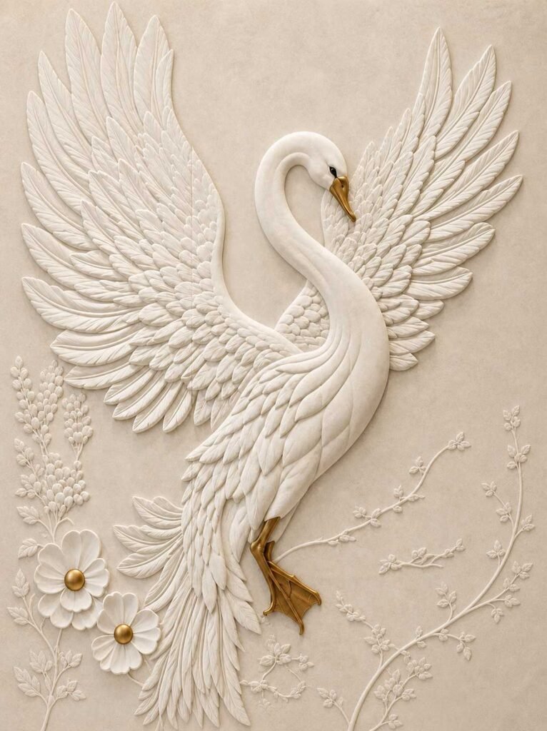 Swan 3D Wall Mural Panel Design for Staircase Wall